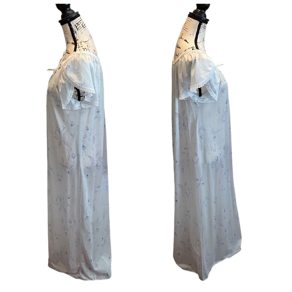 Vintage Miss Dira New York Sheer Nightgown Blue Floral Medium Lace trim Sleep - Picture 5 of 8